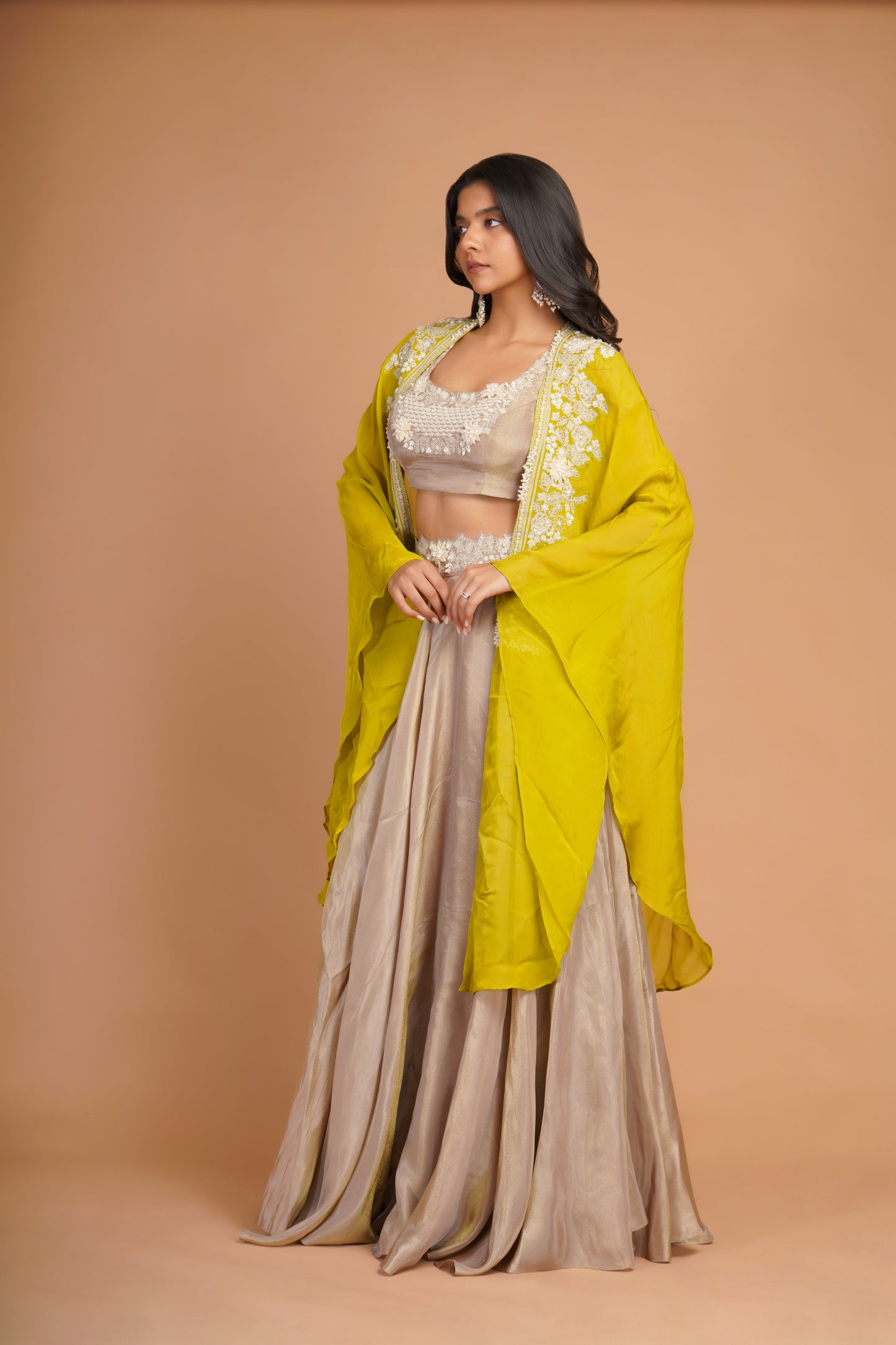 WARM GREY & GREEN INDO-WESTERN SET