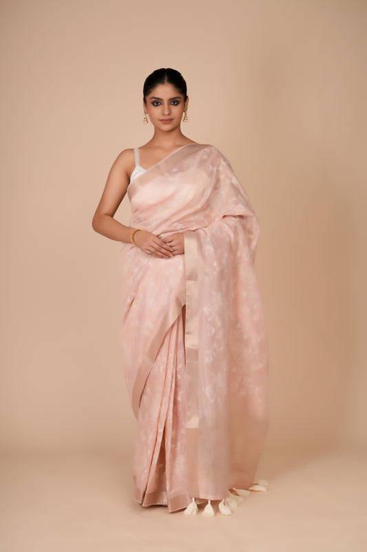 PASTEL PINK TISSUE SAREE
