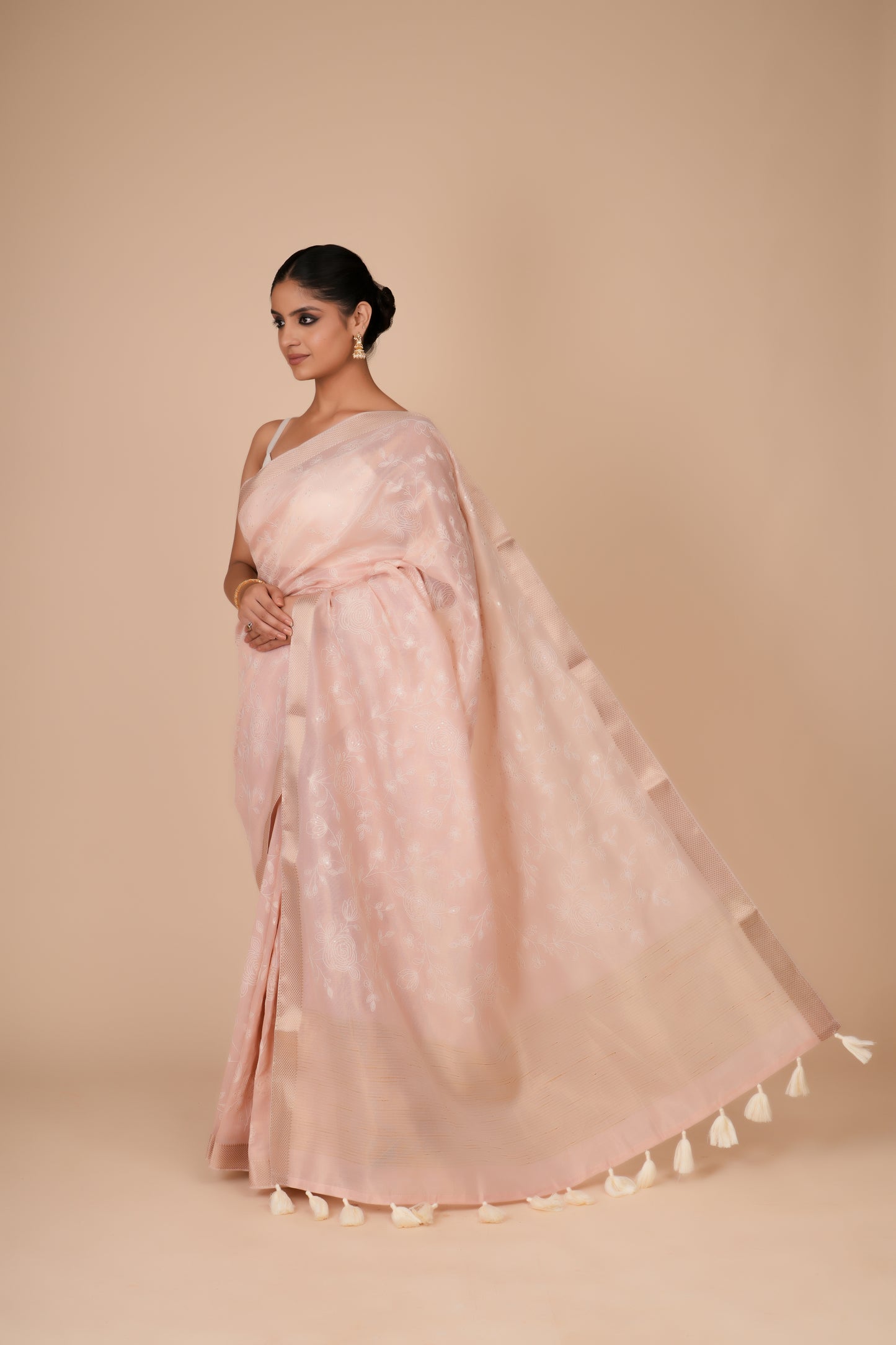 PASTEL PINK TISSUE SAREE