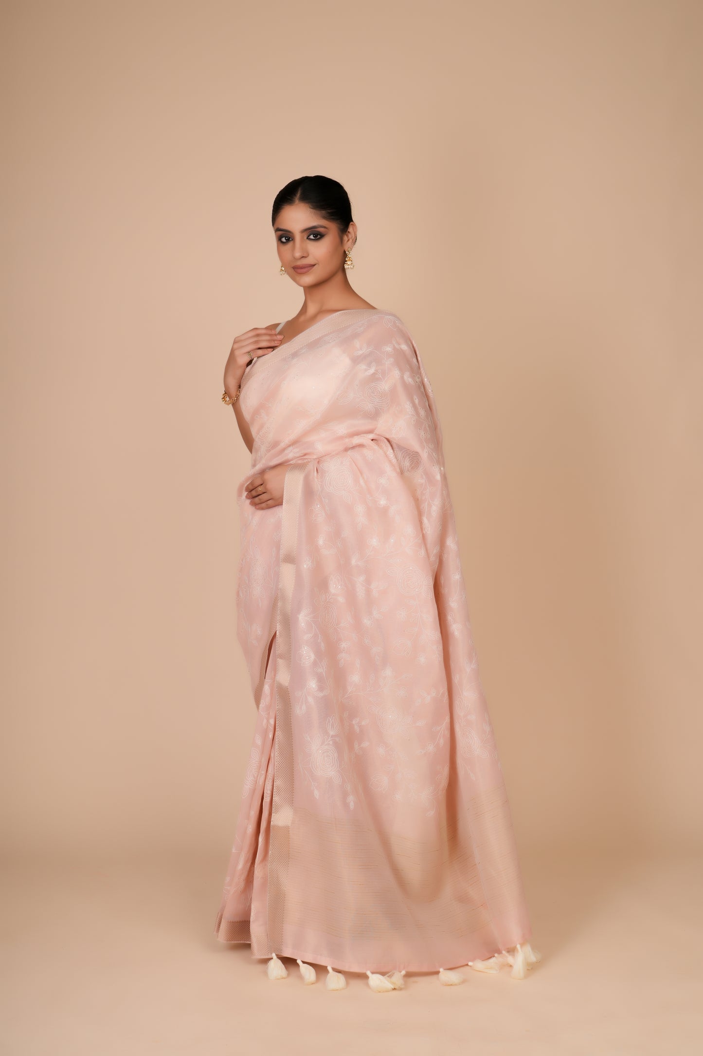 PASTEL PINK TISSUE SAREE