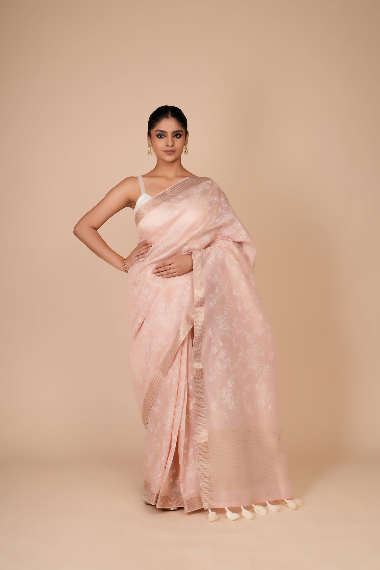 PASTEL PINK TISSUE SAREE