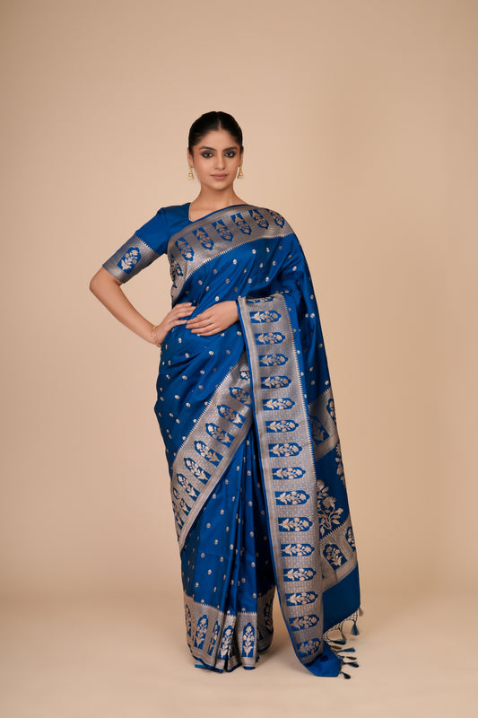 PEACOCK BLUE GAJI SILK SAREE