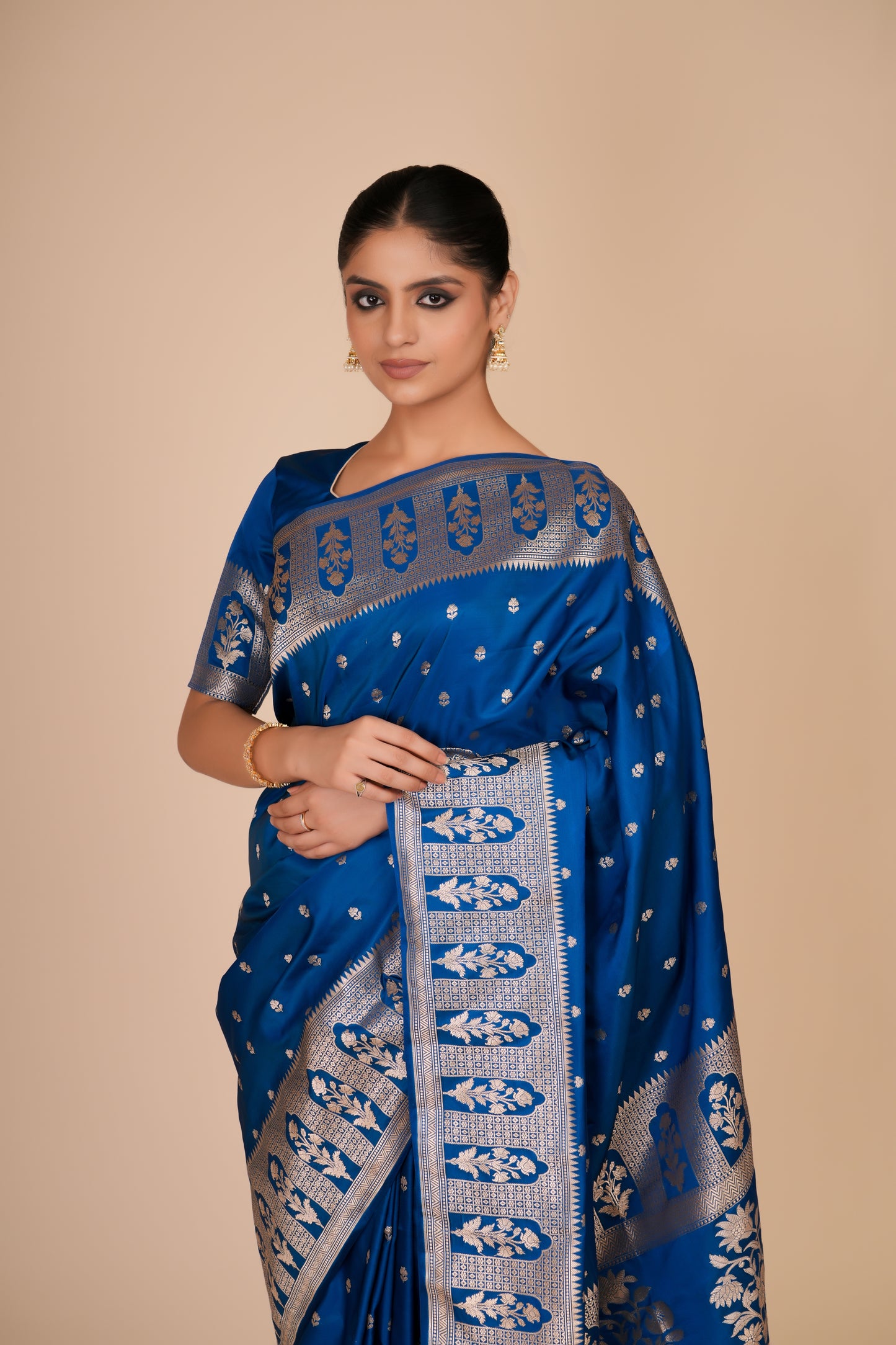 PEACOCK BLUE GAJI SILK SAREE