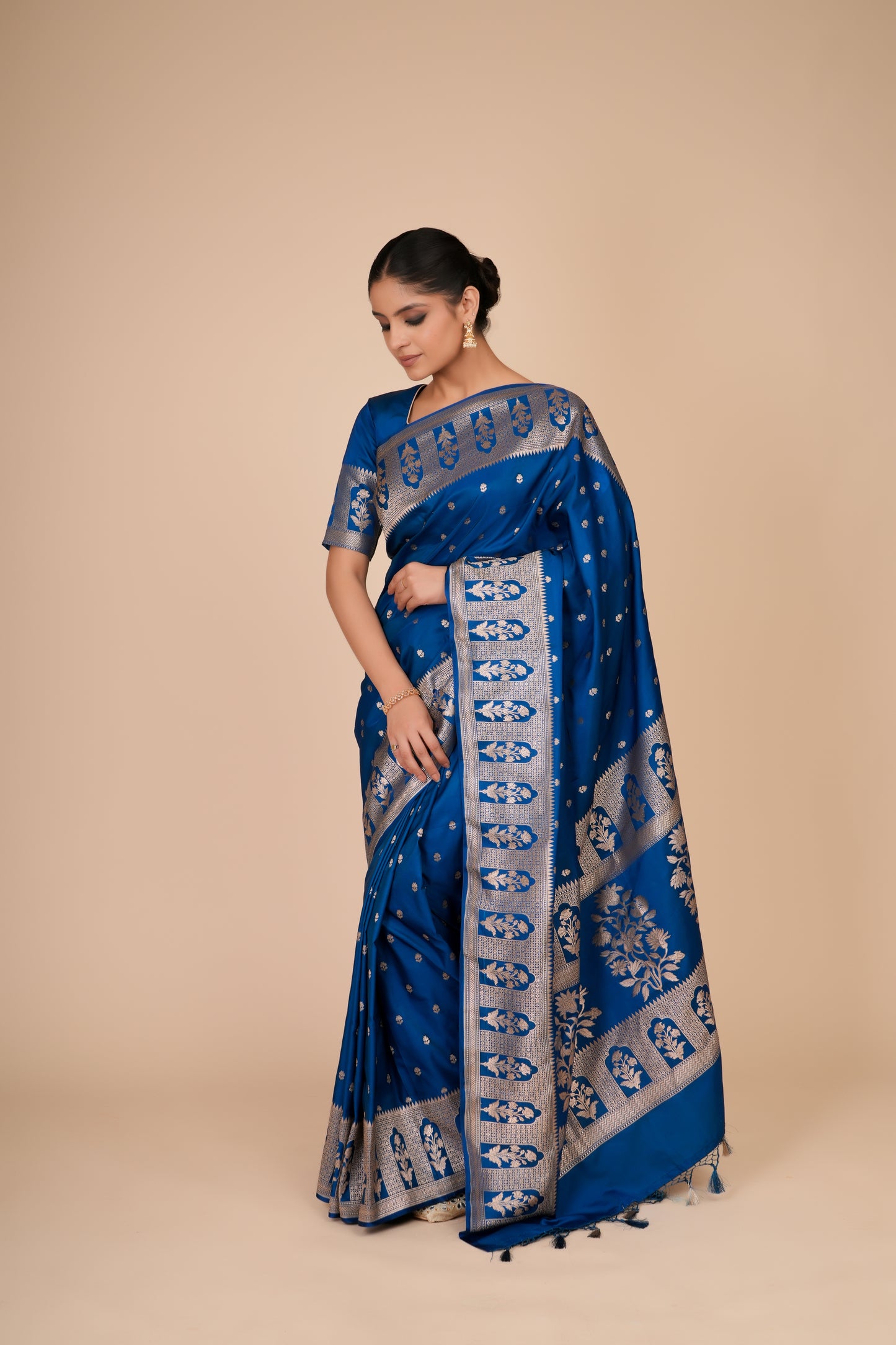 PEACOCK BLUE GAJI SILK SAREE