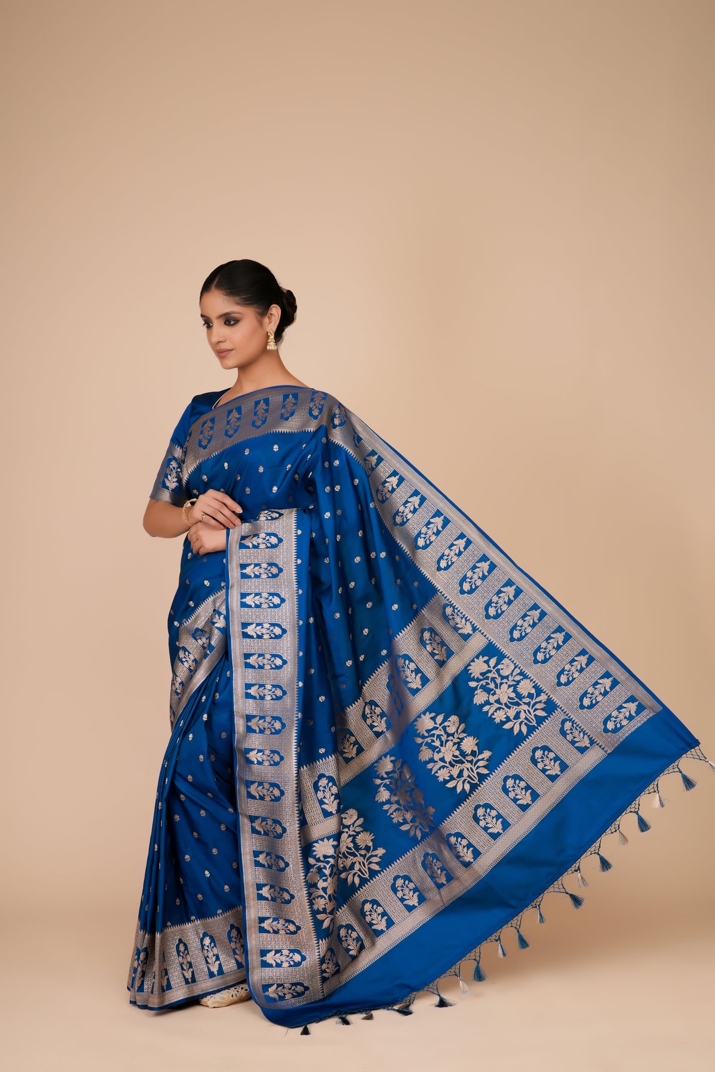 PEACOCK BLUE GAJI SILK SAREE