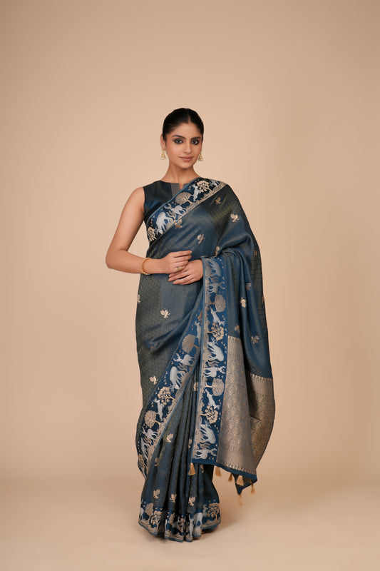 DARK BLUE DOLA SILK SAREE