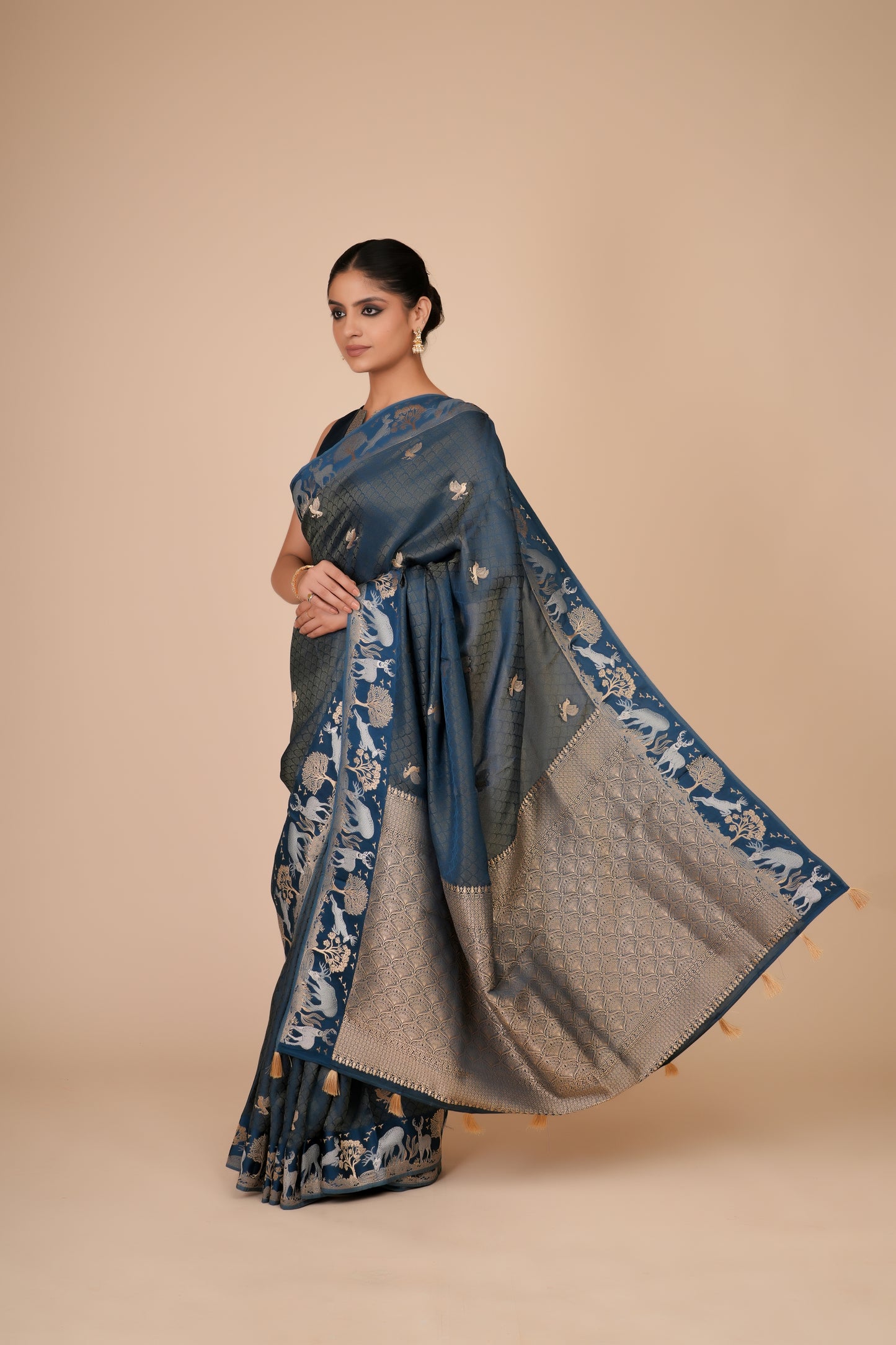 DARK BLUE DOLA SILK SAREE