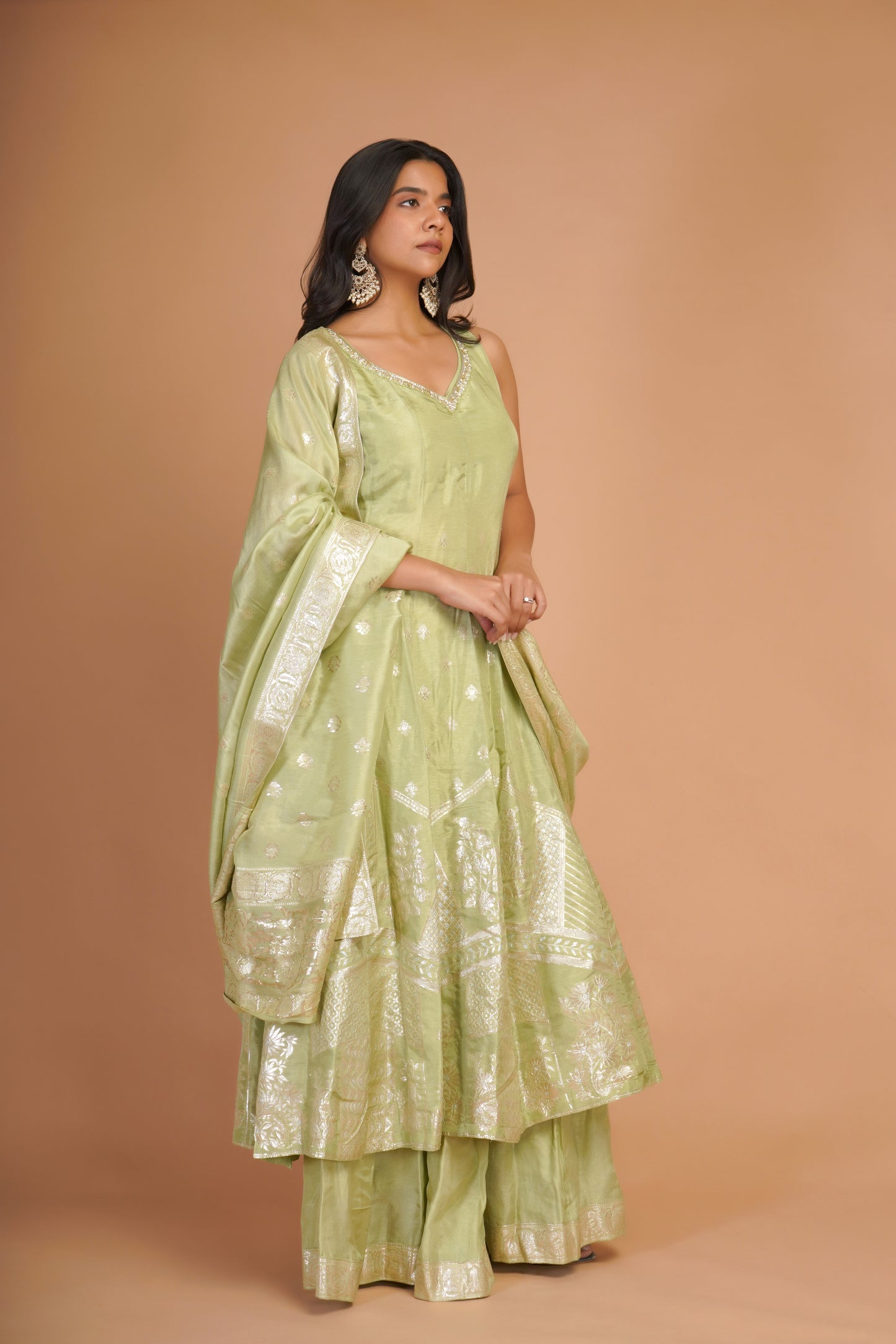 PALE GREEN DOLA SILK SHARARA SET