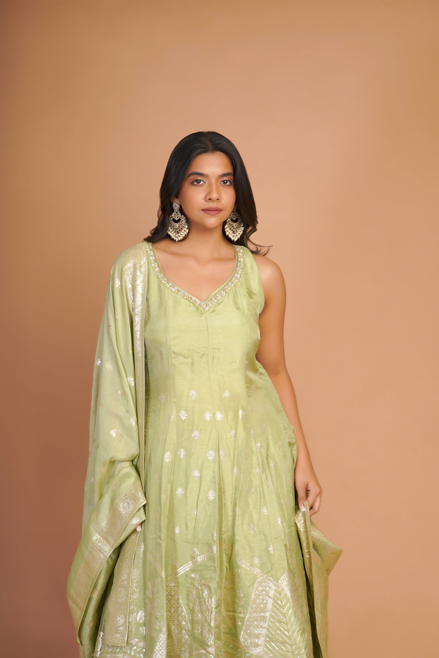 PALE GREEN DOLA SILK SHARARA SET