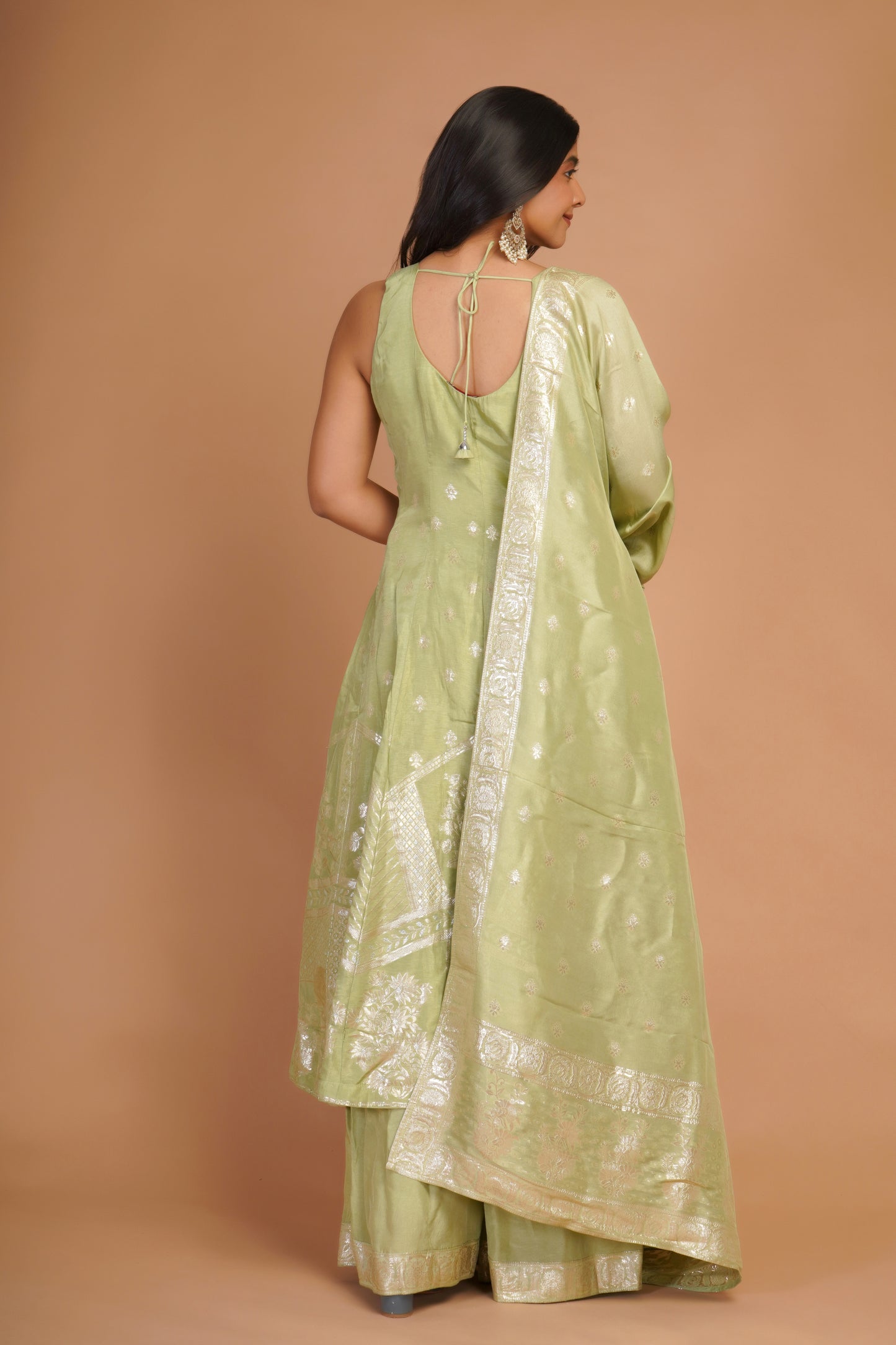 PALE GREEN DOLA SILK SHARARA SET
