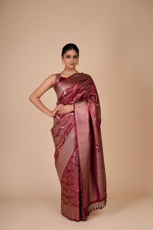 MULBERRY PARROT MOTIF GAJI SILK SAREE
