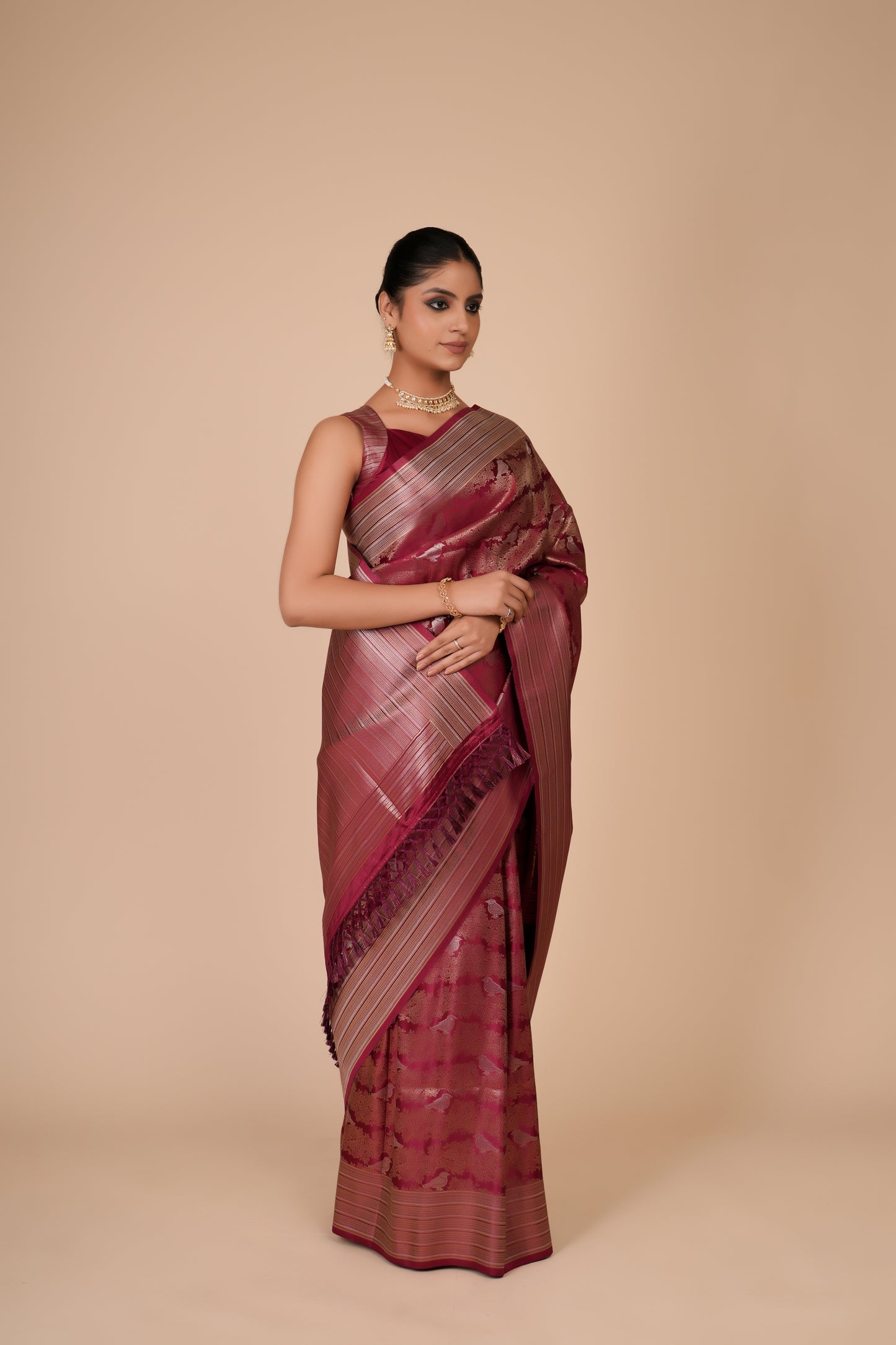 MULBERRY PARROT MOTIF GAJI SILK SAREE