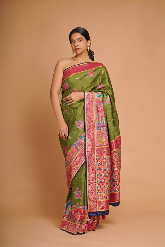 EMERALD GREEN DOLA SILK SAREE