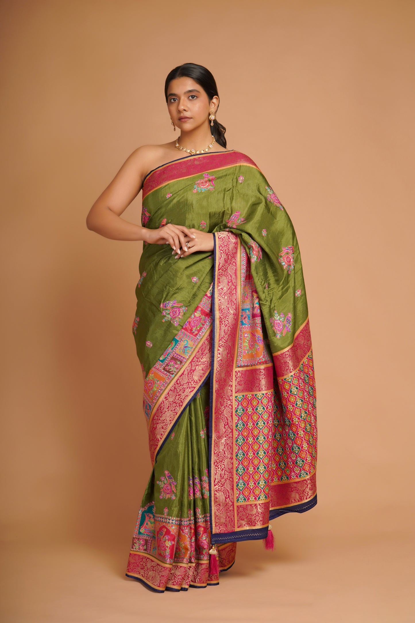 EMERALD GREEN DOLA SILK SAREE
