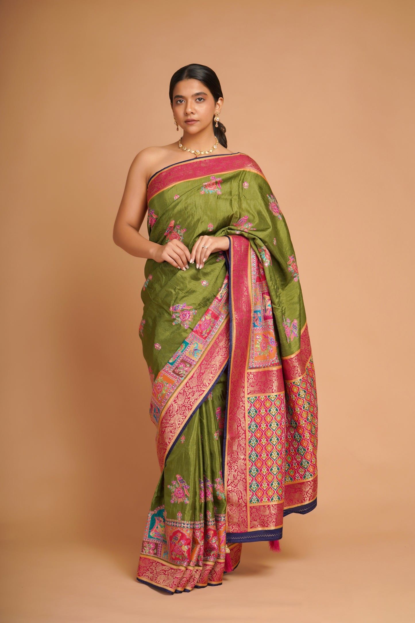 EMERALD GREEN DOLA SILK SAREE