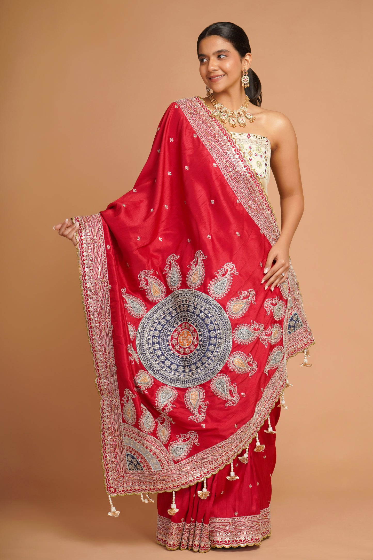 BERRY RED EMBROIDERED SAREE