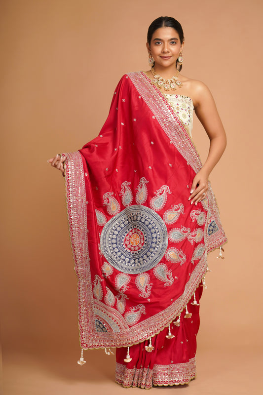 BERRY RED EMBROIDERED SAREE