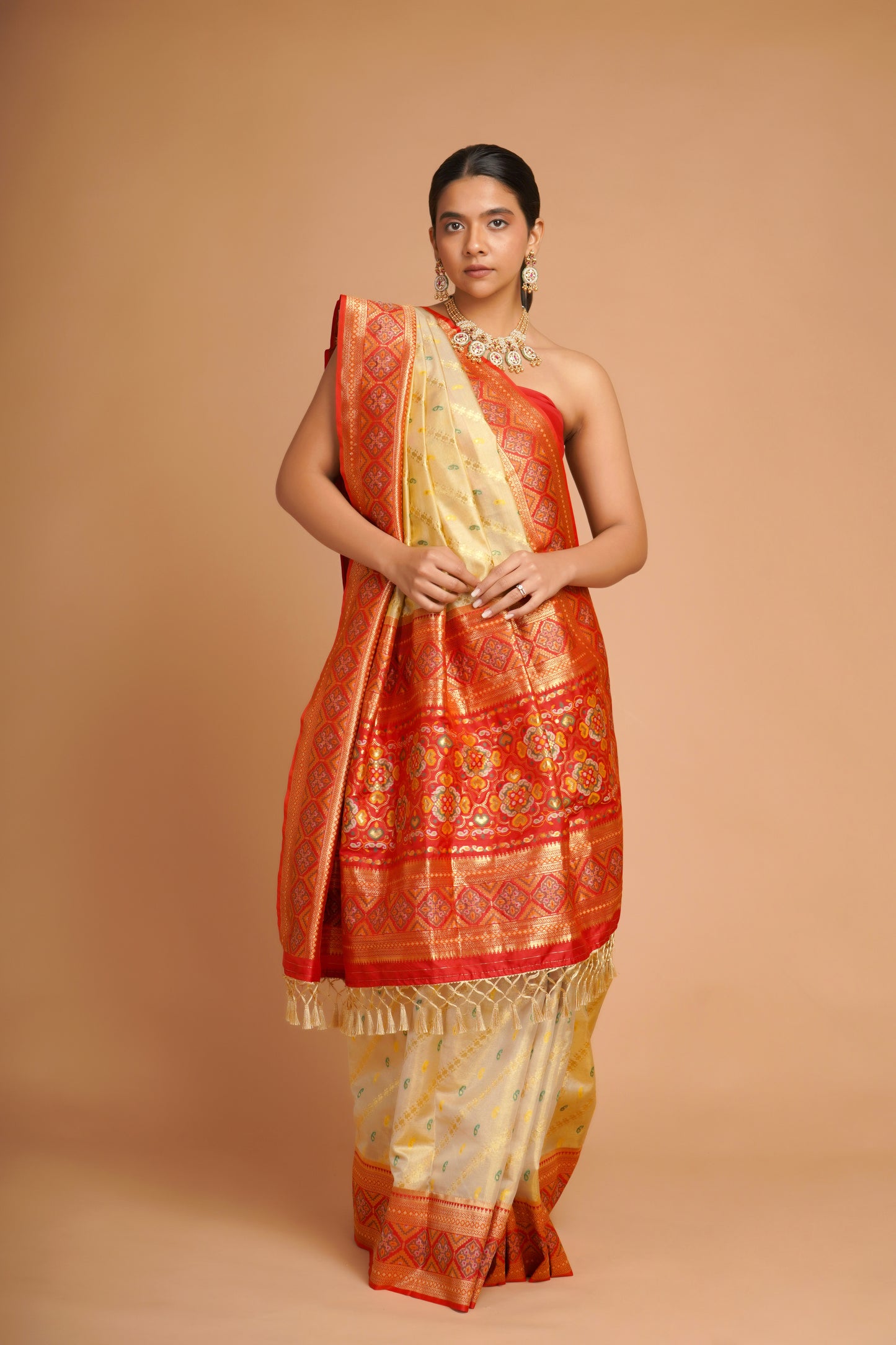GOLD & RED TISSUE SAREE