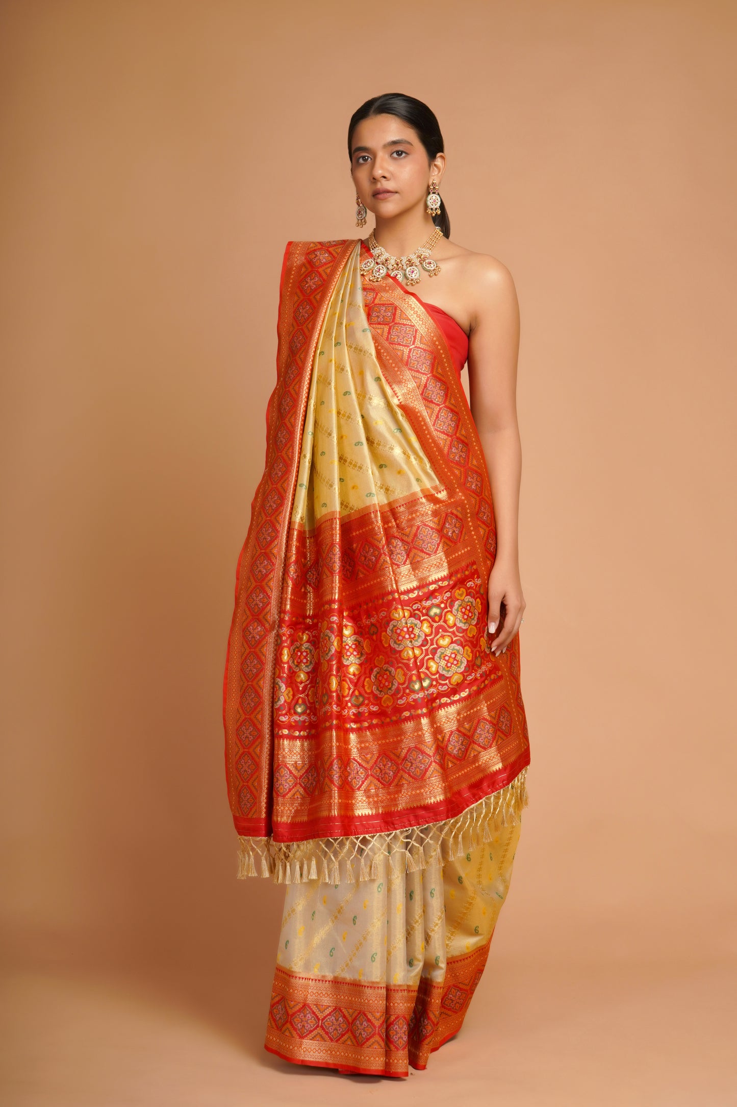 GOLD & RED TISSUE SAREE