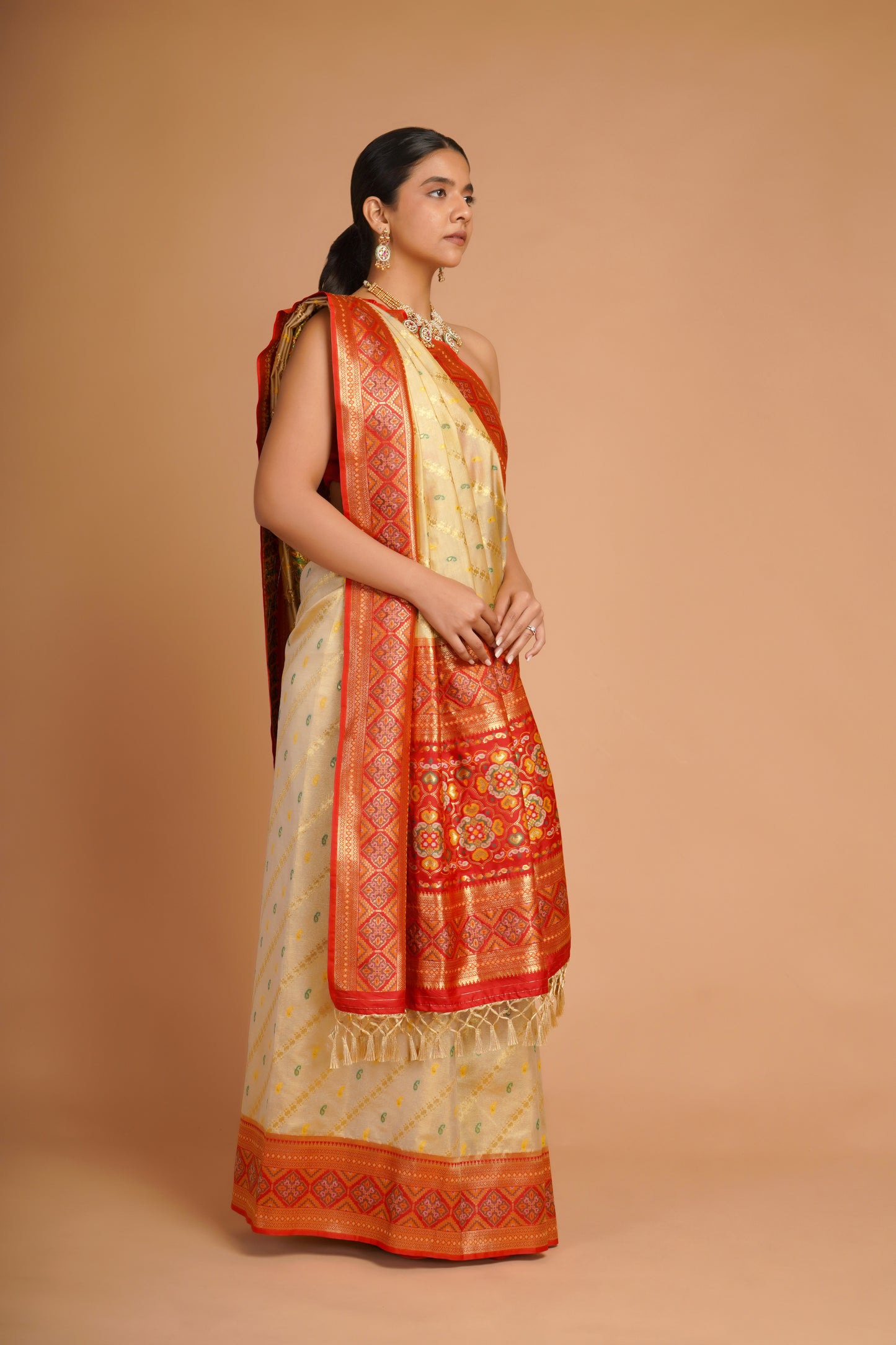 GOLD & RED TISSUE SAREE