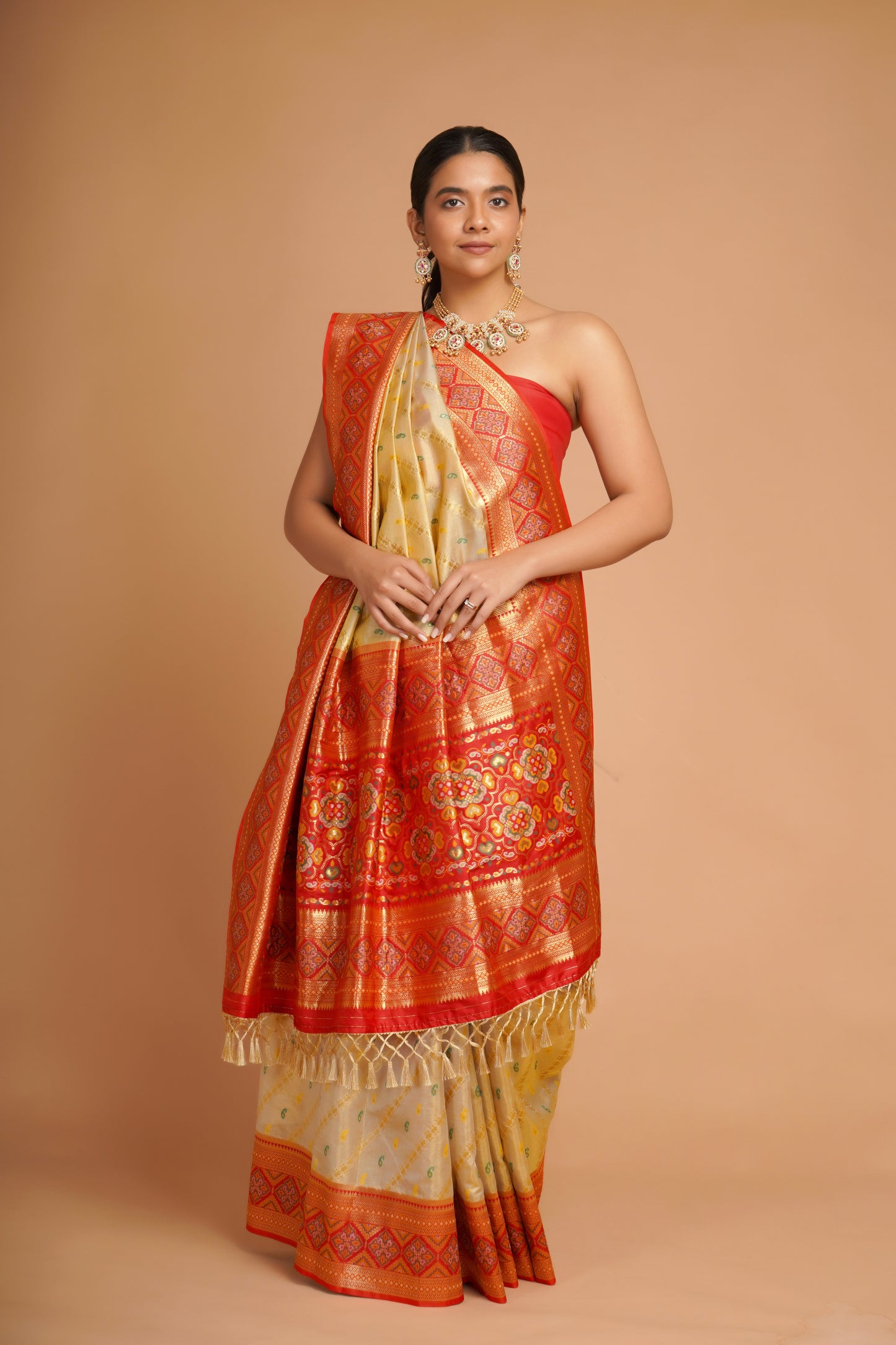 GOLD & RED TISSUE SAREE