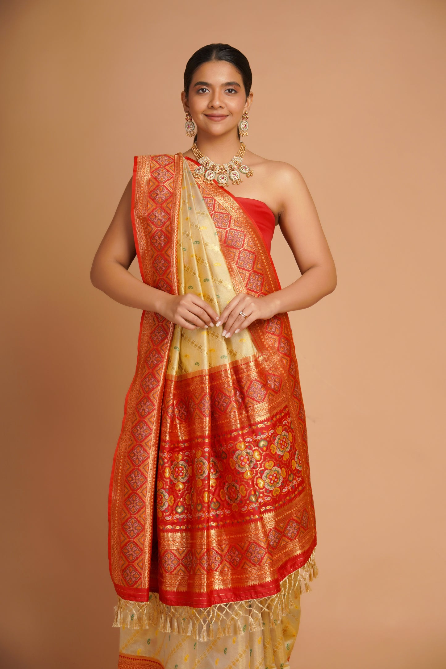 GOLD & RED TISSUE SAREE
