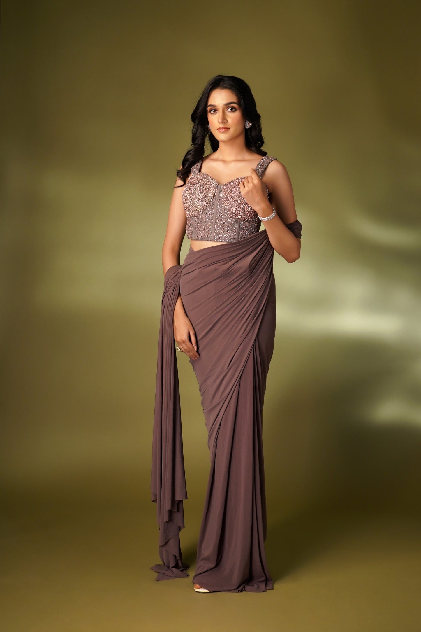 OLD LAVENDER PRE STITCHED SAREE