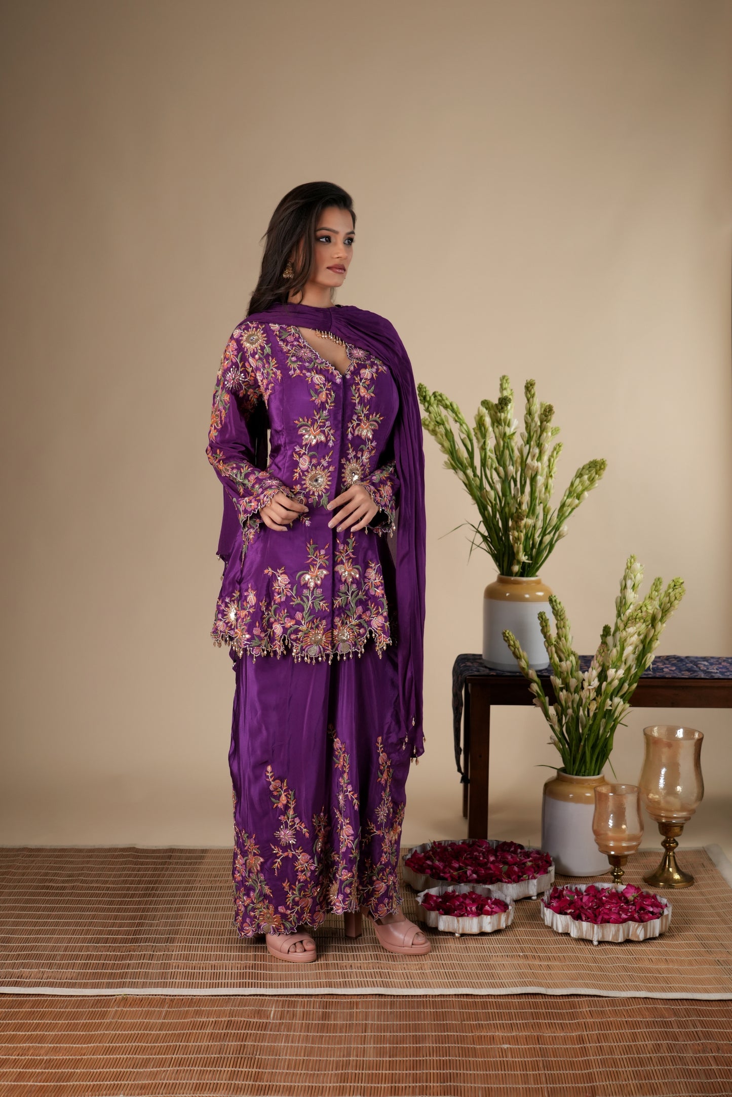 VIOLET CREPE SILK SKIRT SET