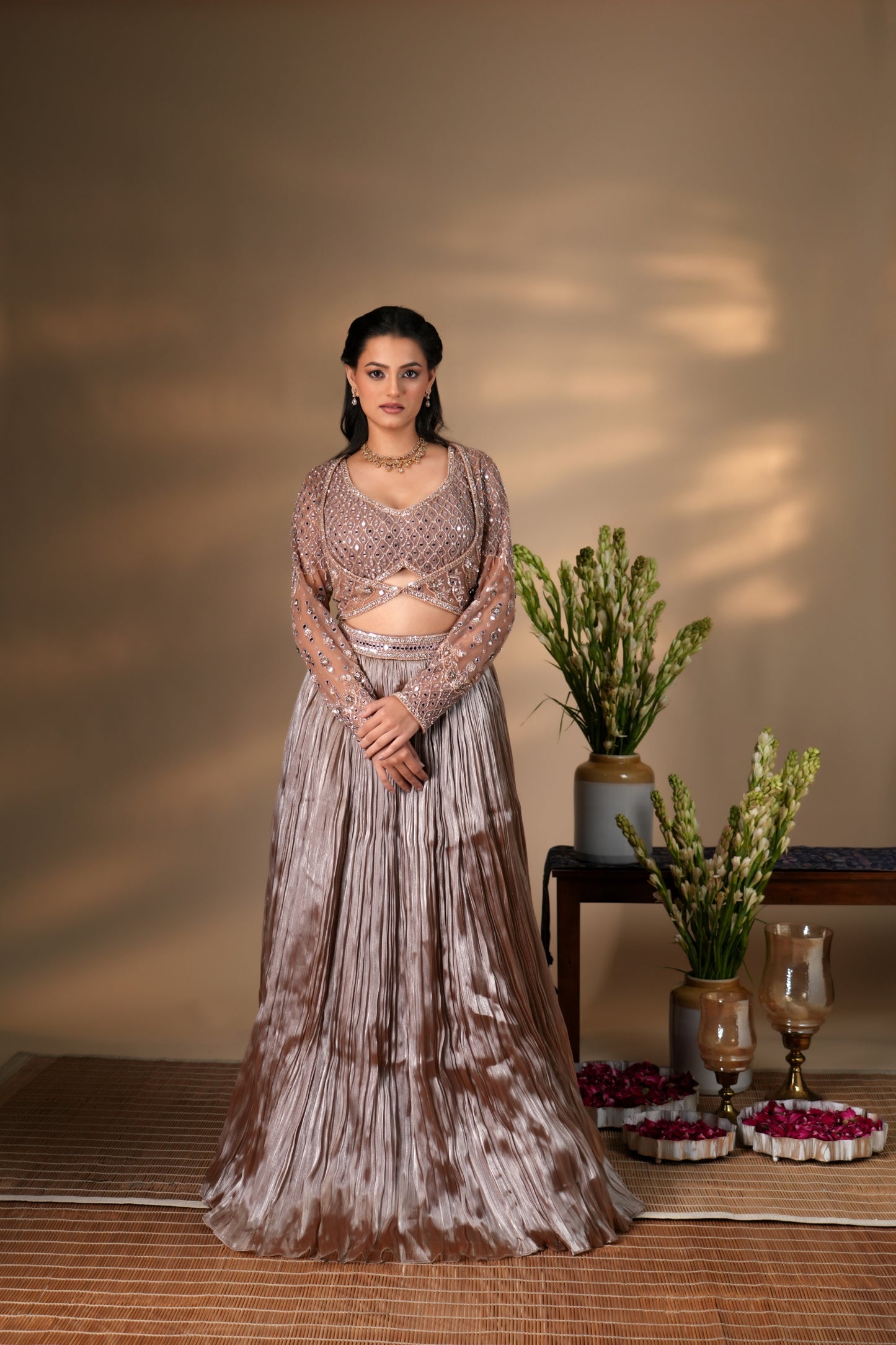 HAZELNUT ORGANZA LEHENGA