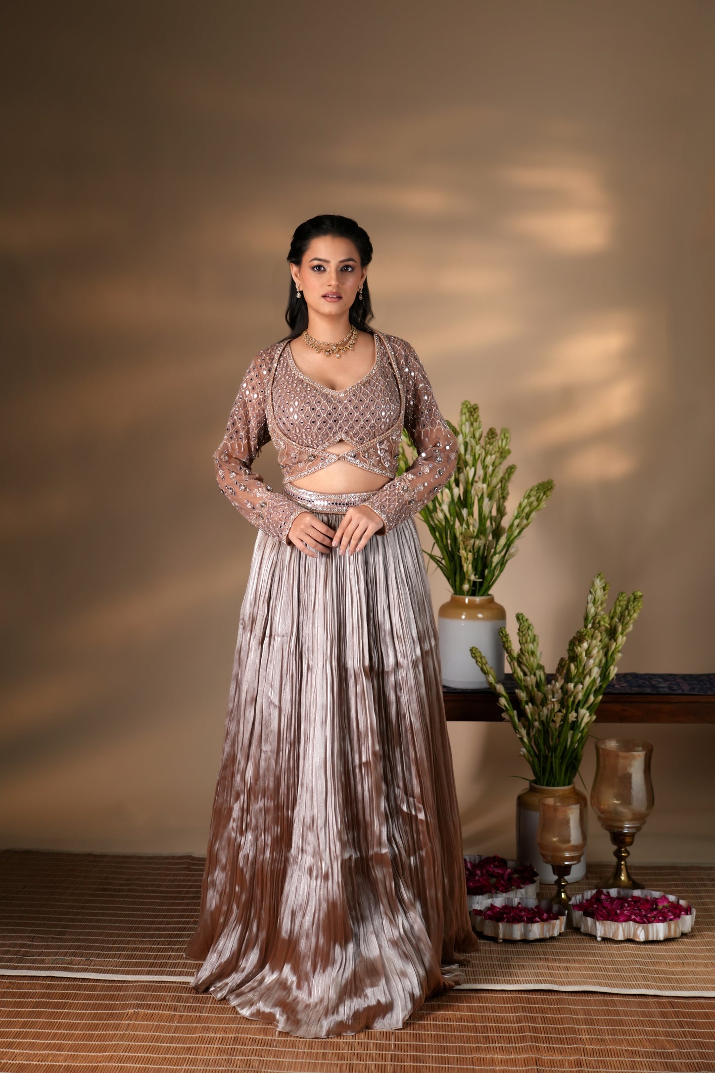 HAZELNUT ORGANZA LEHENGA