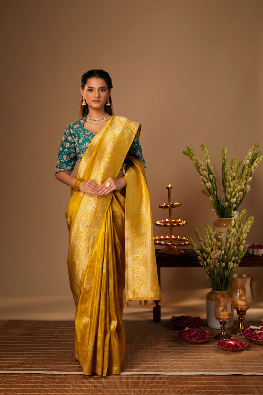 GOLDEN YELLOW DOLA SILK SAREE