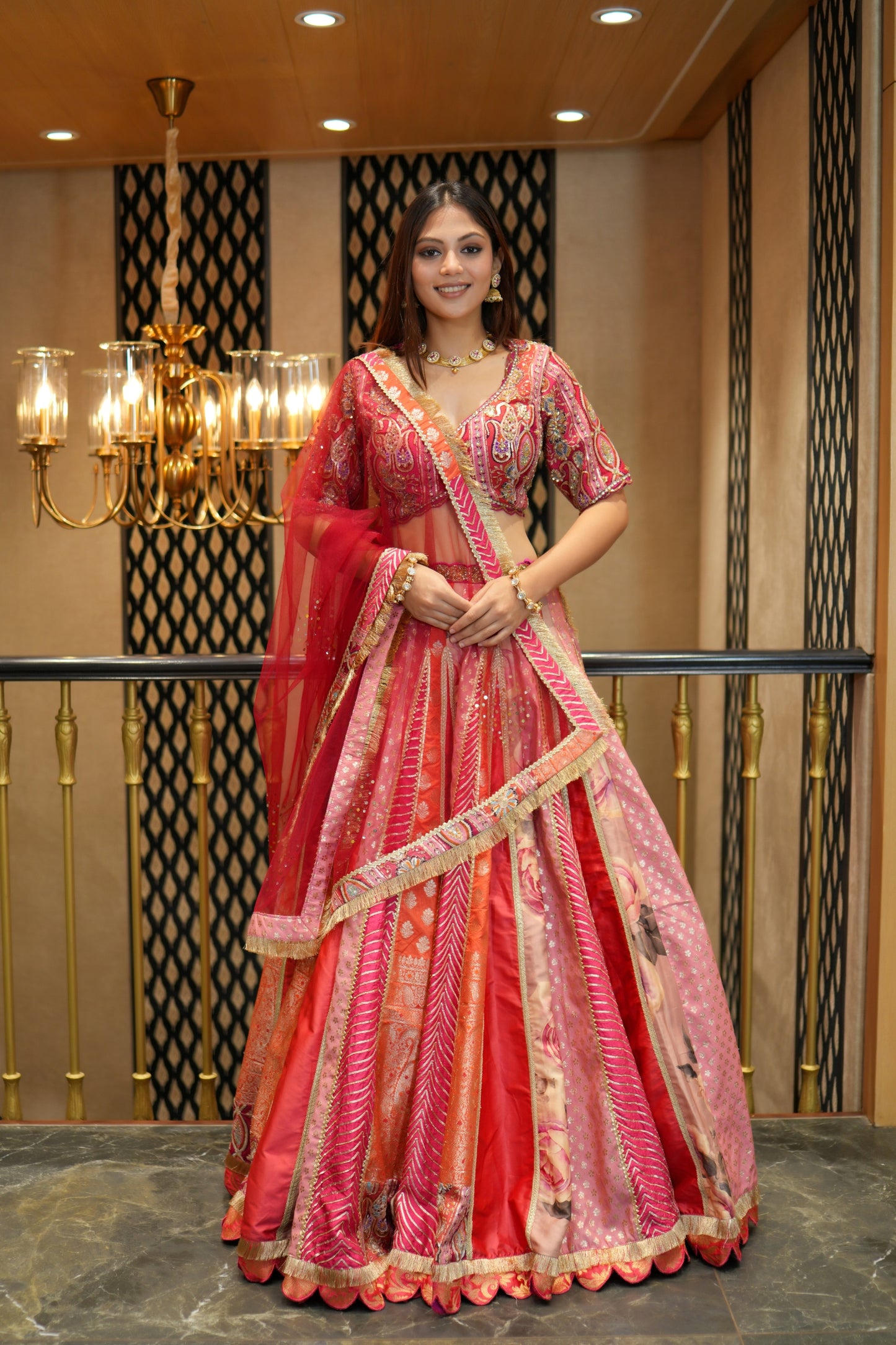 PINK & RED MULTI KALI LEHENGA