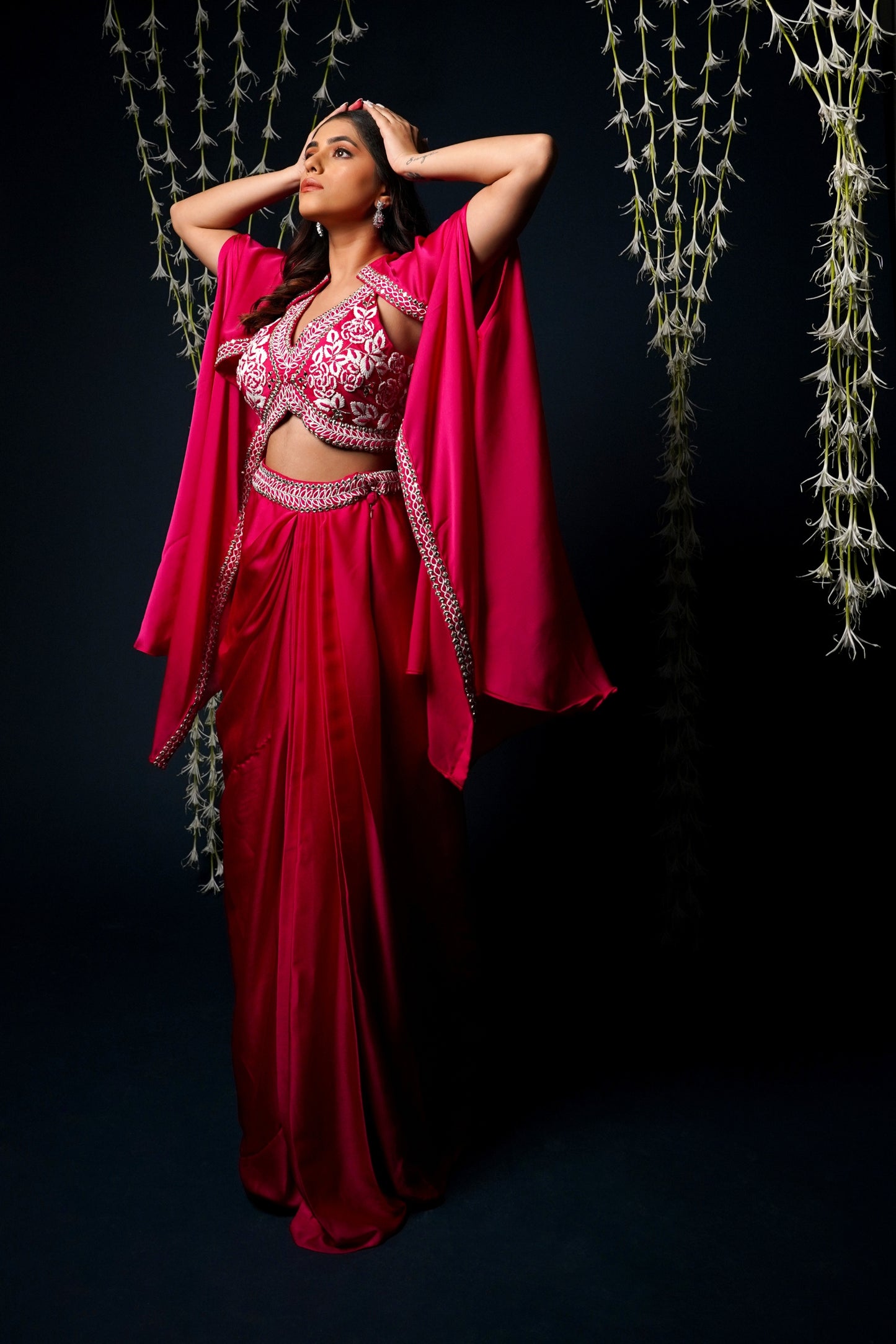 HOT PINK EMBROIDERED CAPE SET