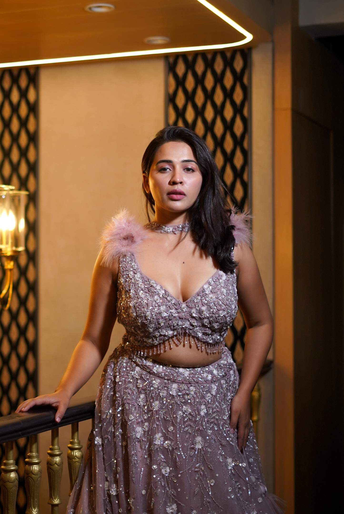 TEA-ROSE SEQUINS NET LEHENGA