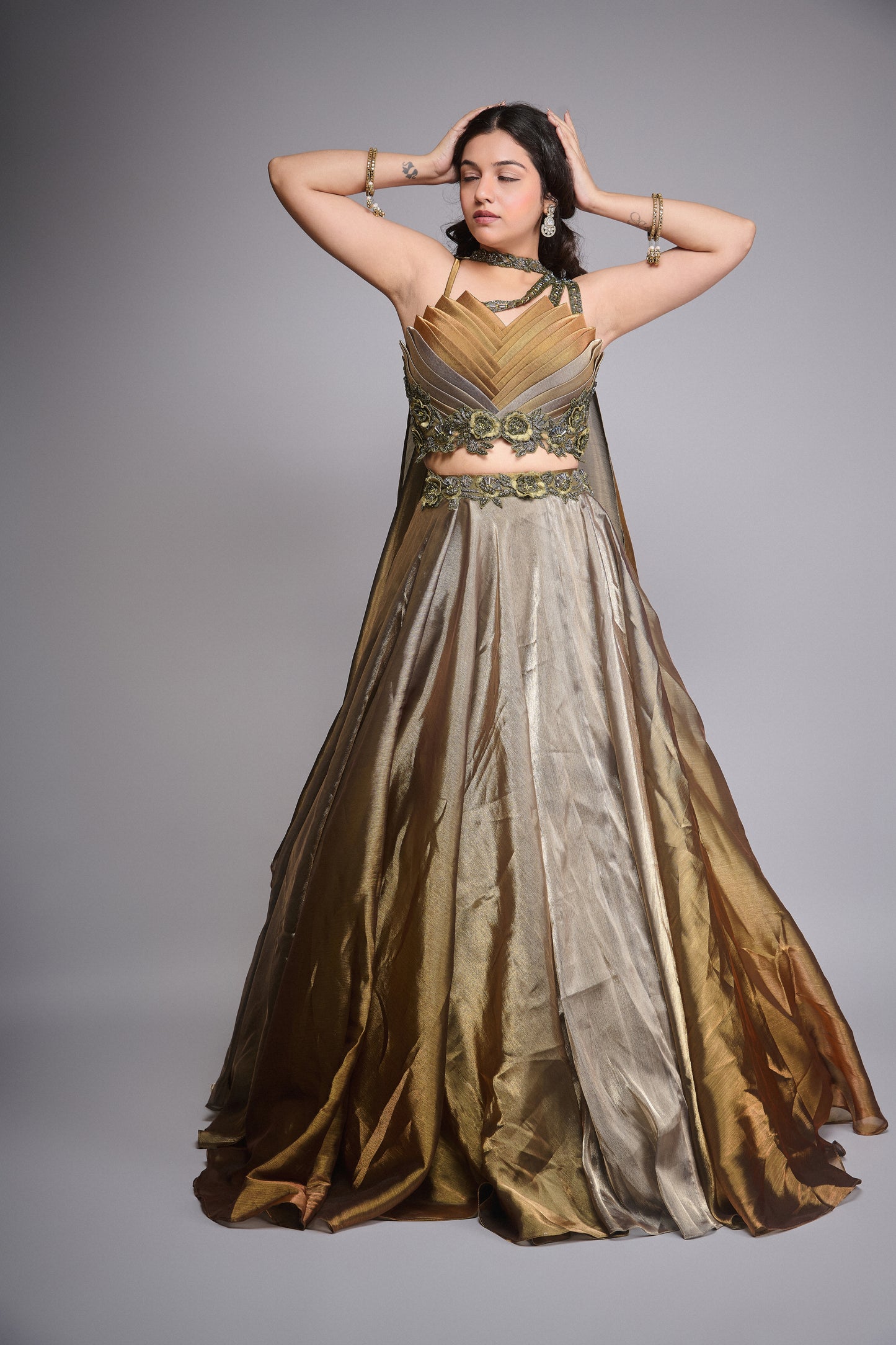 GOLD TISSUE ORGANZA LEHENGA