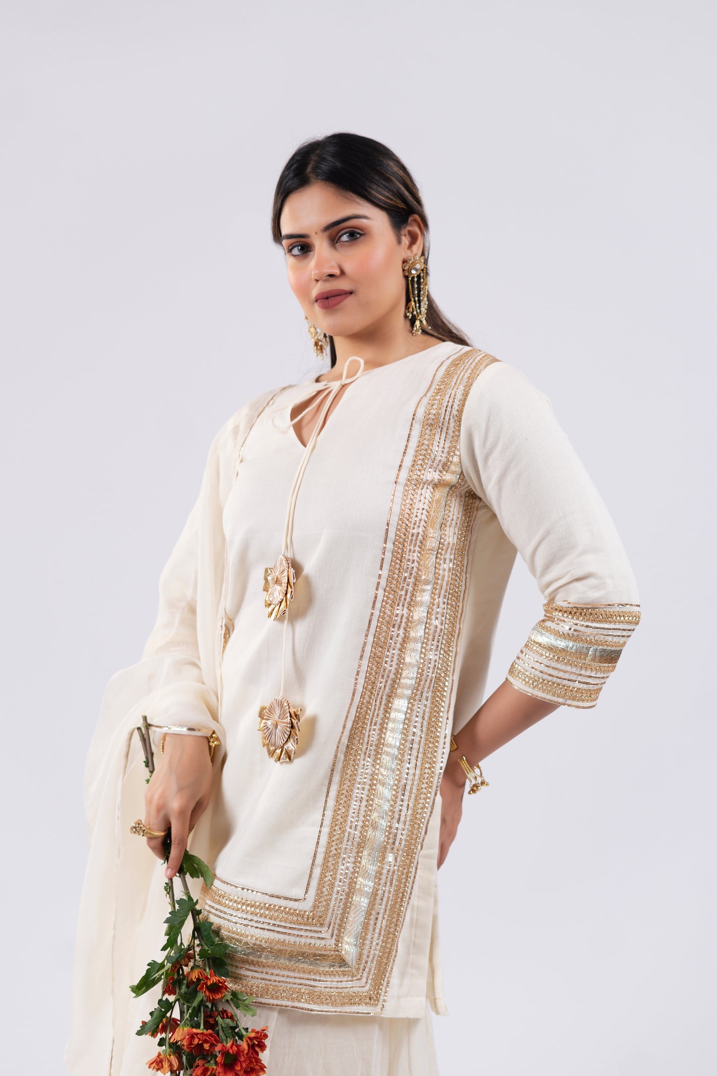 PEARL WHITE MUL KURTI SET