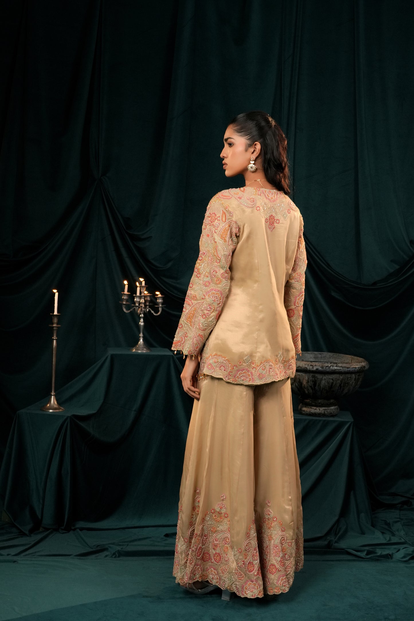 SAGE GREEN TISSUE SILK SHARARA SET