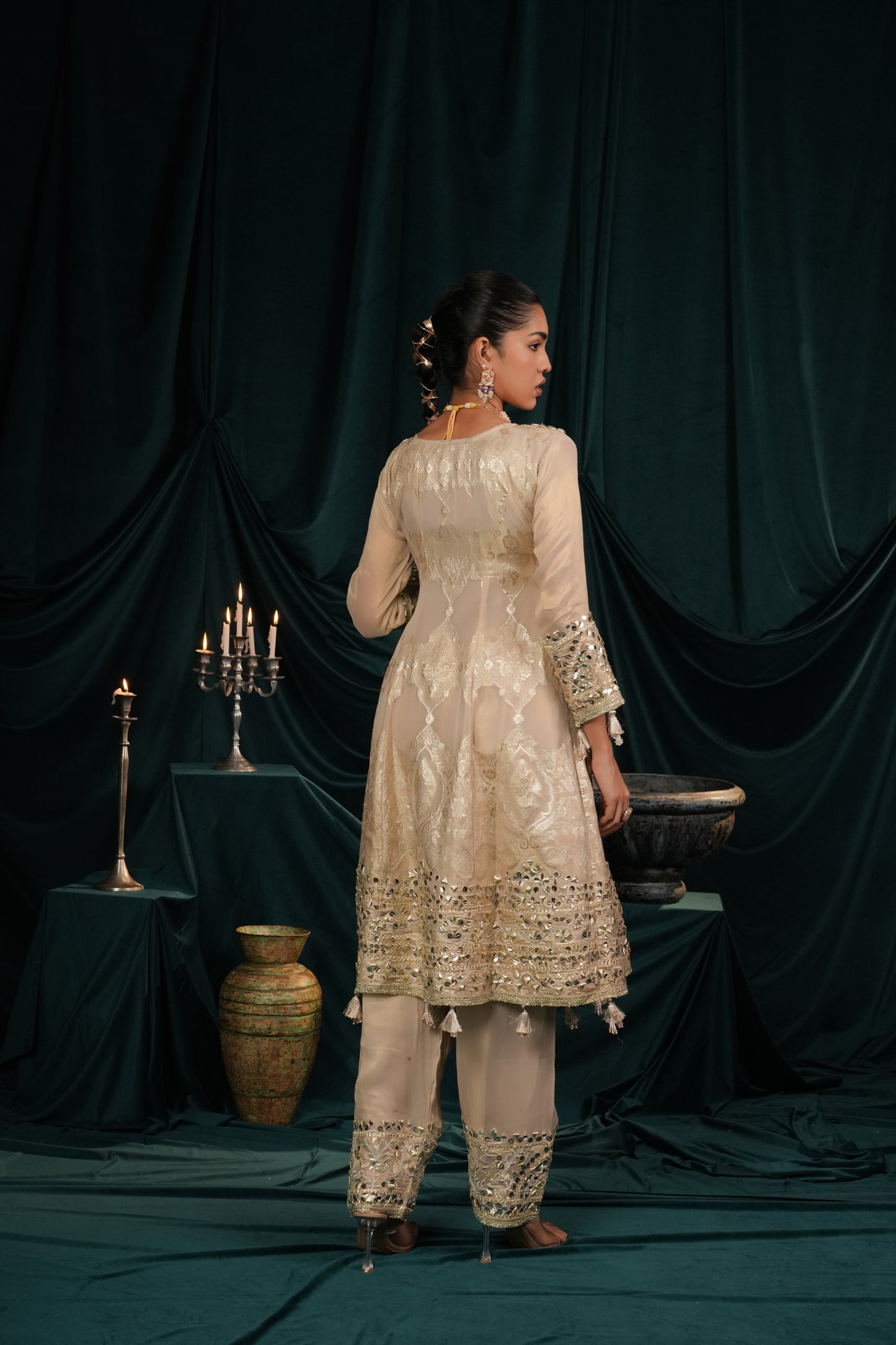 BEIGE CREAM TISSUE SALWAR SET