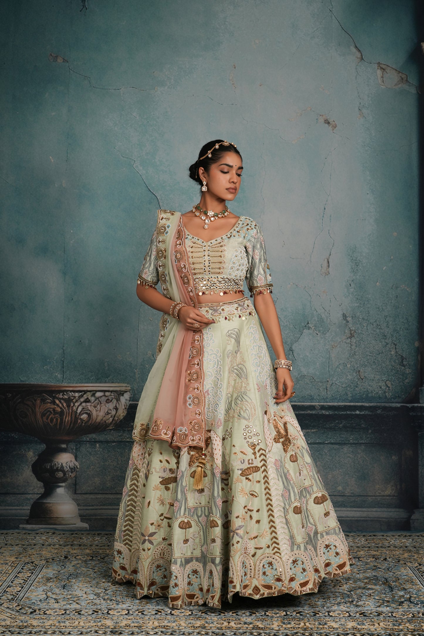 LIGHT BLUE RAW SILK LEHENGA