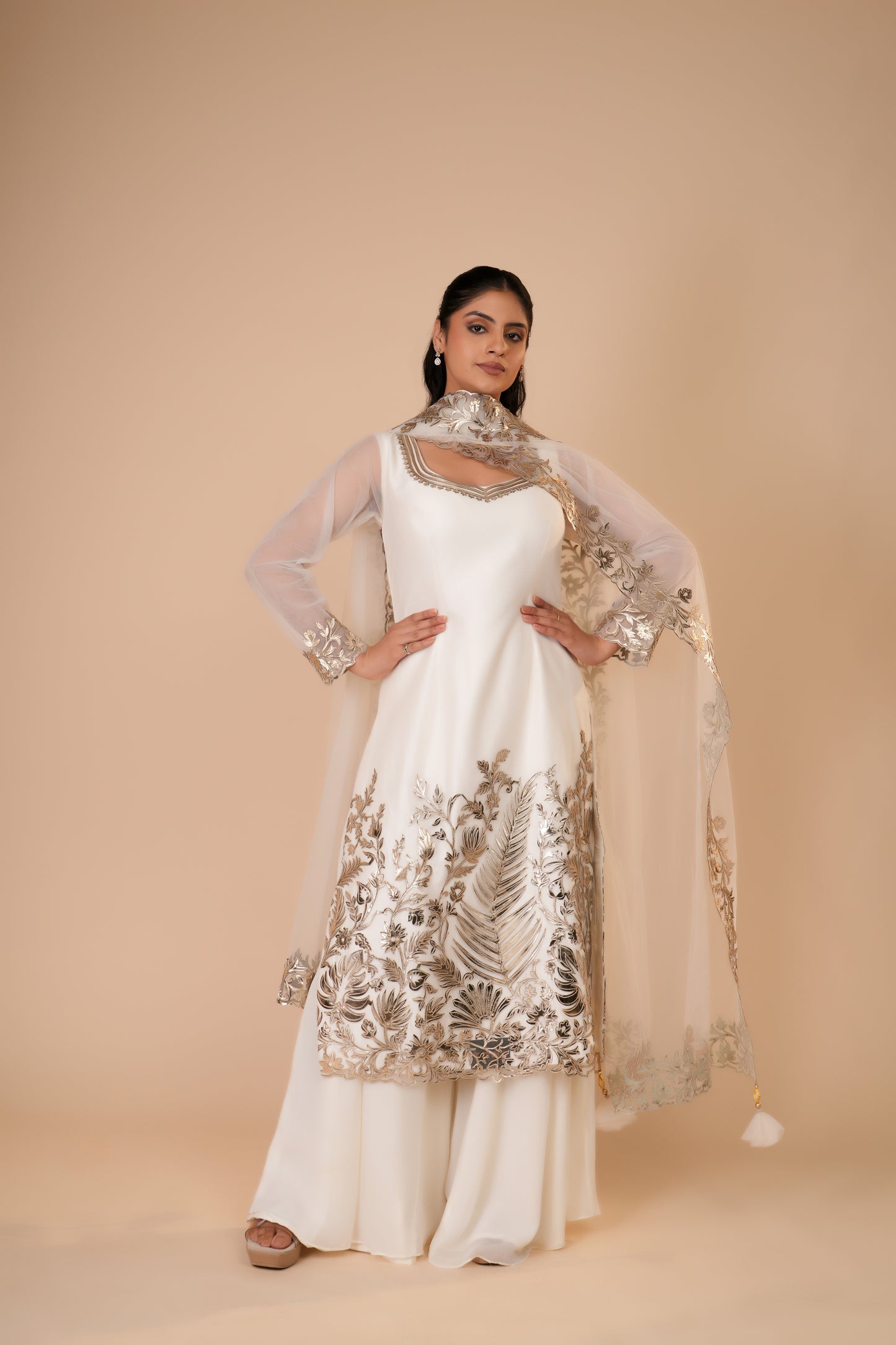 IVORY NET STRAIGHT CUT DRESS