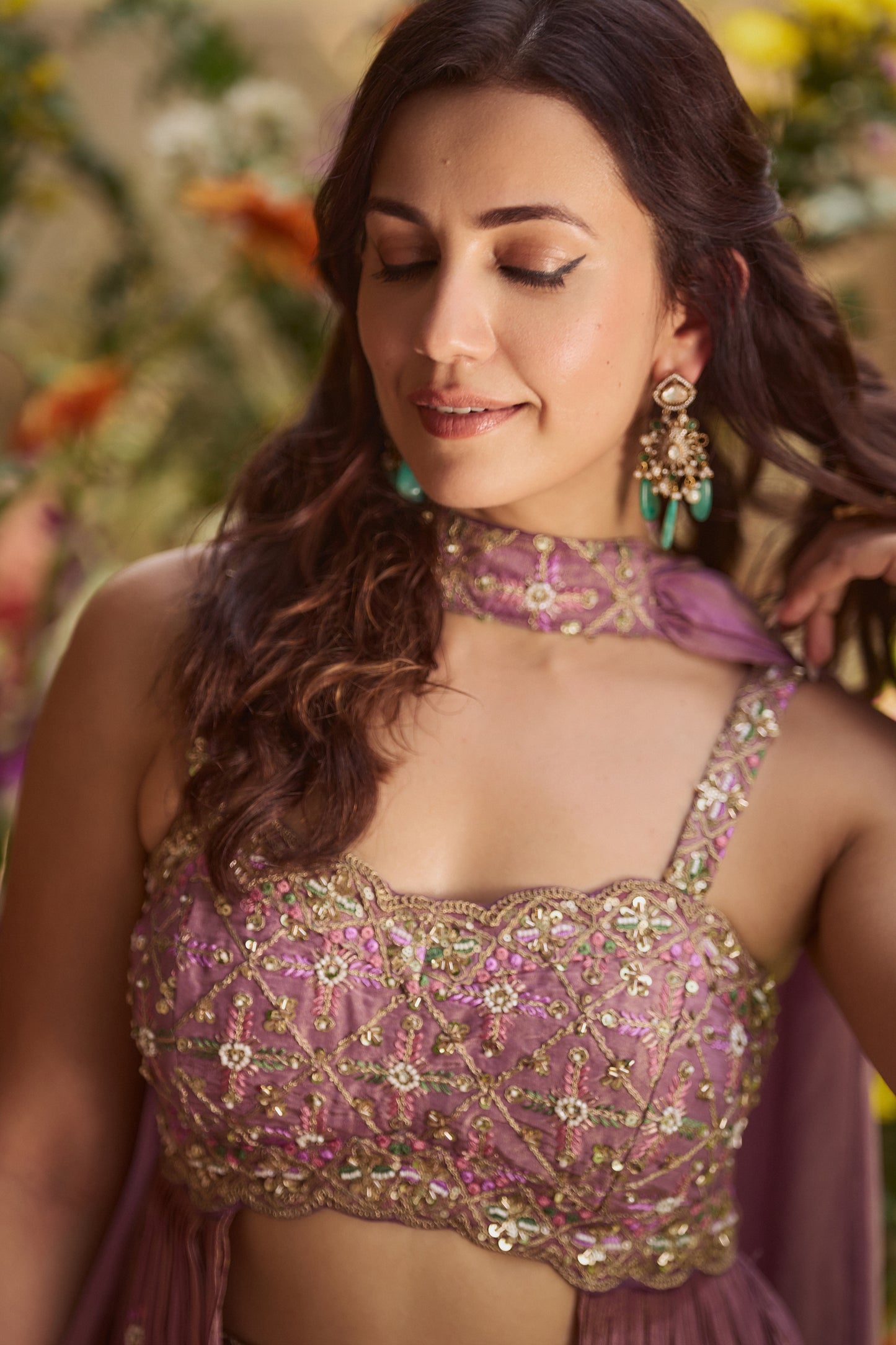 Lavender Handwork Tissue Indo-Western Set