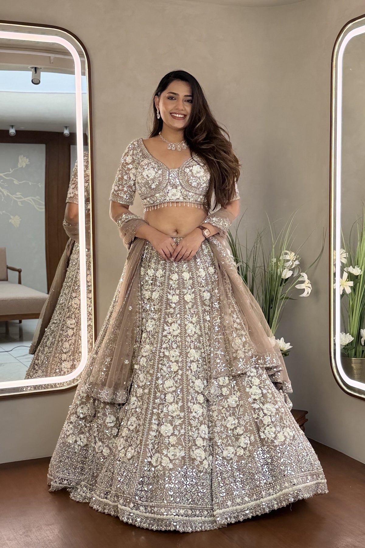 Light Brown Couture Handwork Lehenga