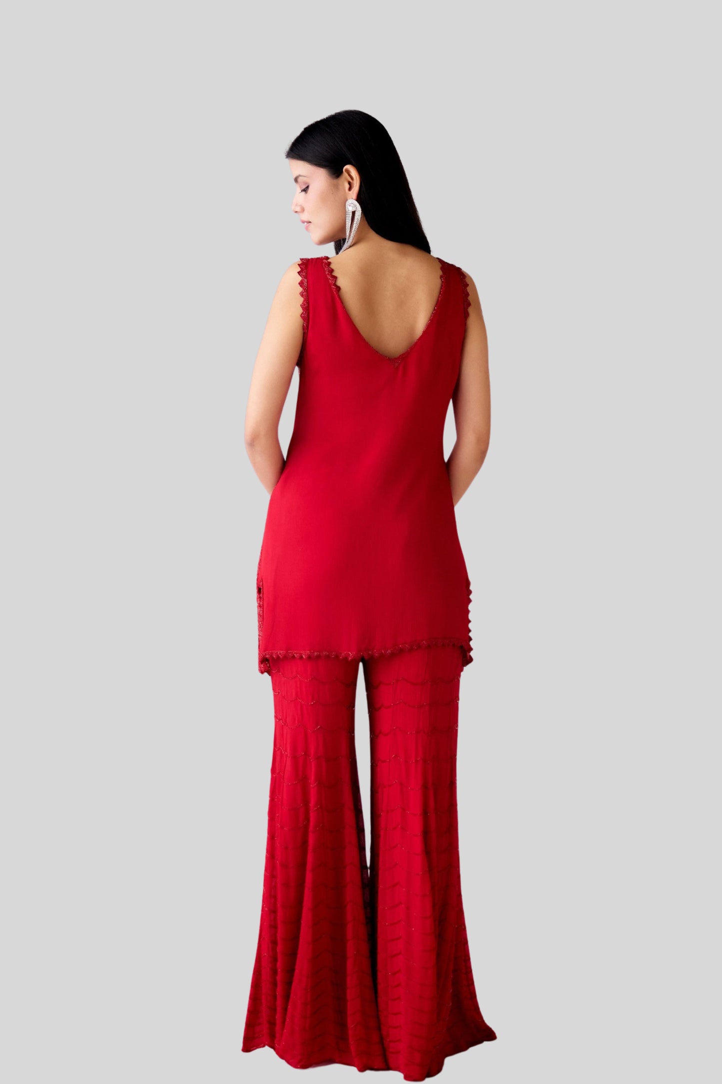 RED EMBROIDERED SHARARA SET