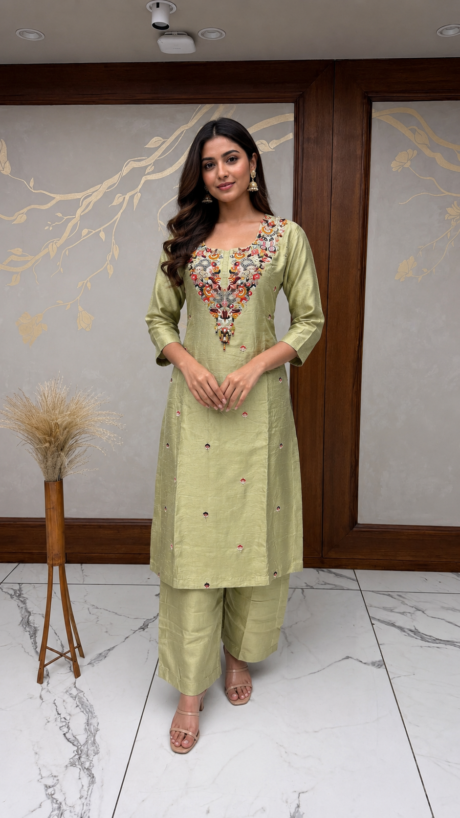 Green embroided dress