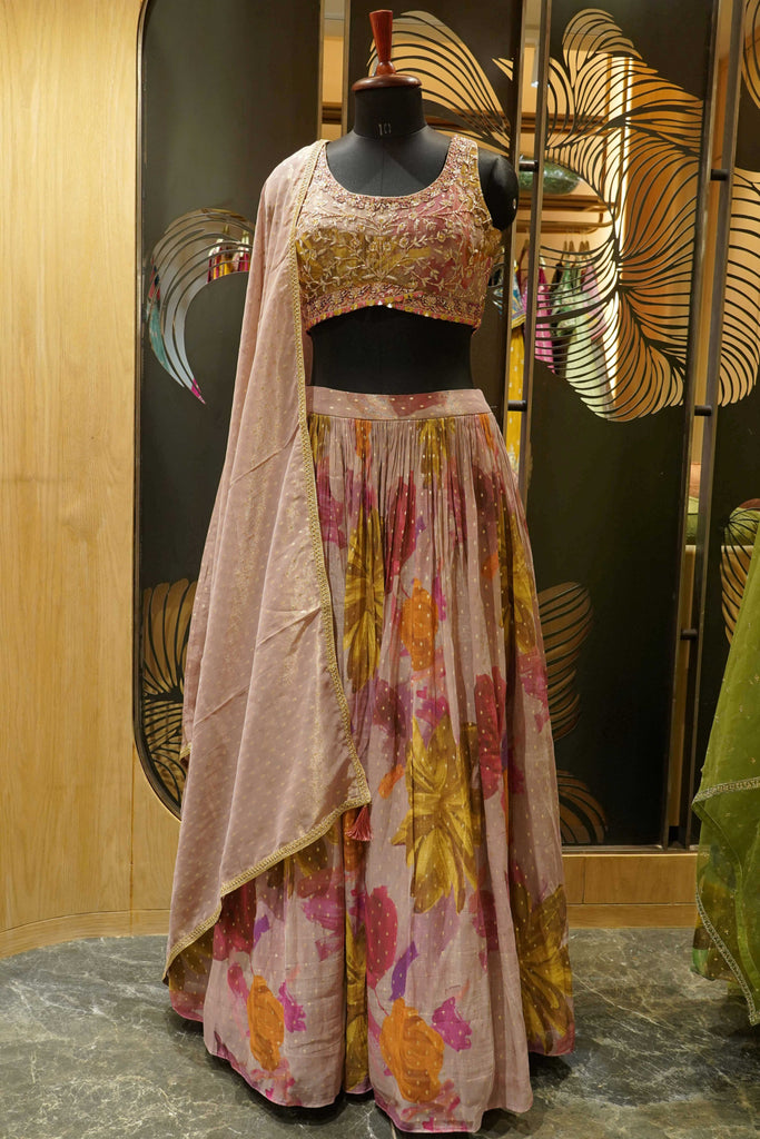 LILAC PRINTED TISSUE LEHENGA