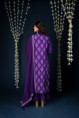 VIOLET BANDHEJ SILK SUIT SET