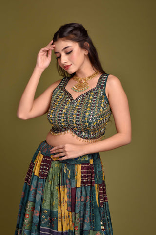 TEAL BLUE PRINTED LEHENGA