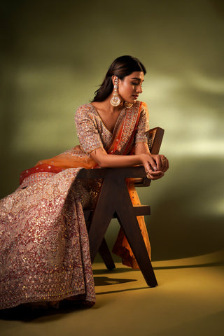 APRICOT ORANGE NET LEHENGA