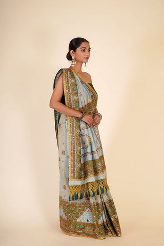 LIGHT BLUE SOFT SILK EMBROIDERED SAREE alternate