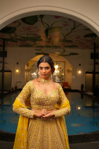 LEMON YELLOW MIRROR WORK LEHENGA